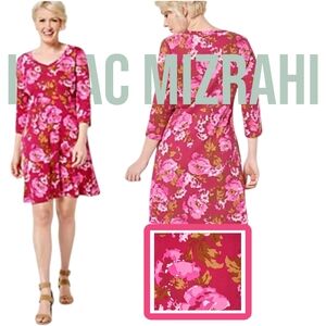 Isaac Mizrahi Floral Printed Pima V-Neck Swing Dress Size Large Petite EUC